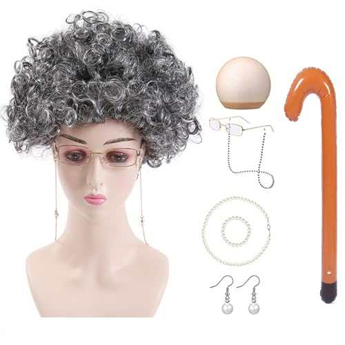 NPXUAMTJ 100 Days Of School Old Lady Kostüm Set Halloween Oma Kostüm Set Oma Brille Halskette Ohrringe für Mädchen Kinder NPXUAMTJ 100 Days Of School Old Lady Kostüm Set Halloween Oma Kostüm Set Oma Brille Halskette Ohrringe für Mädchen Kinder von NPXUAMTJ