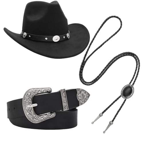 NPXUAMTJ 3pcs Cowgirl Kostümzubehör Für Erwachsene Frauen Hüte Schnalle Gürtel Halskette Set Western Cowgirls Outfits Kits Western Baby Outfits von NPXUAMTJ