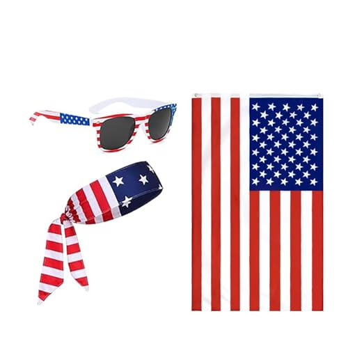NPXUAMTJ America National Day Kostüm Kleine Handflaggen Brillen Kopfschalhut Für Den 4. Juli Festival Dekoration von NPXUAMTJ