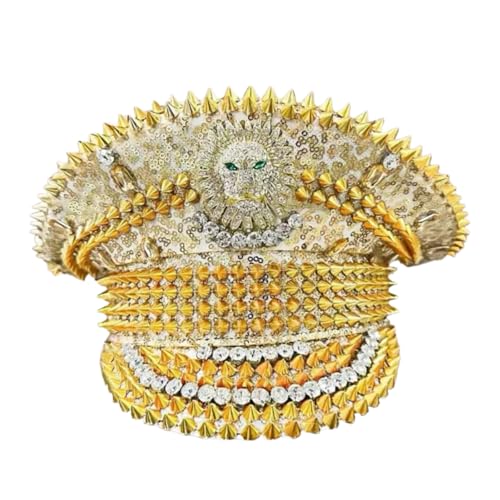 NPXUAMTJ Elegante Goldene Pailletten Dekorierte Kappen Mit Funkelnden Strasssteinen Und Pailletten Für Cosplay Partys Und Festival Gathering von NPXUAMTJ