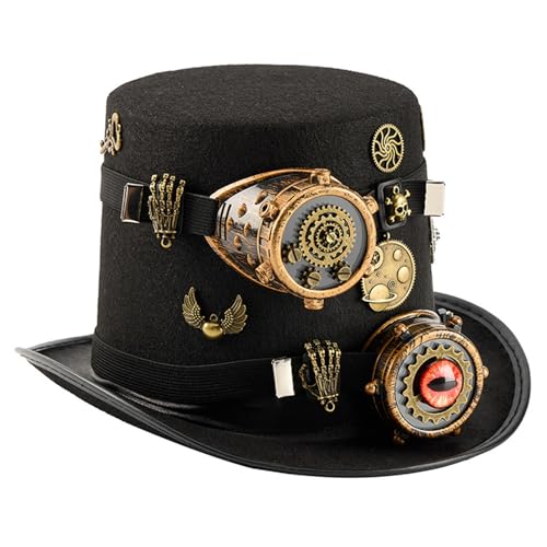 NPXUAMTJ Filzhut Mit Verstellbarer Monokularer Brille Und Metallkette Halloween Kostüm Kopfbedeckung Für Themenbezogene Party Outfits Gothic Roleplay Kostümhut NPXUAMTJ Filzhut Mit Verstellbarer Monokularer Brille Und Metallkette Halloween Kostüm Kopfbedeckung Für Themenbezogene Party Outfits Gothic Roleplay Kostümhut von NPXUAMTJ