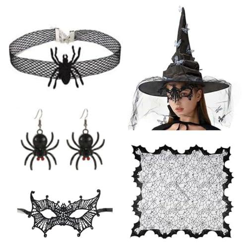NPXUAMTJ Frauen Hexenkostümzubehör Mit Hexenhut Augenmaske Halskette Ohrringe Für Frauen Halloween Maskerade Cosplay Kostüm Für Jugendliche Und Erwachsene NPXUAMTJ Frauen Hexenkostümzubehör Mit Hexenhut Augenmaske Halskette Ohrringe Für Frauen Halloween Maskerade Cosplay Kostüm Für Jugendliche Und Erwachsene von NPXUAMTJ