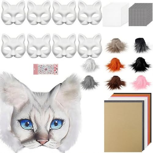 NPXUAMTJ Füchse Katzen Maskieren Therians Kits Mit Pelzen Und Augennetz DIYS Therianians Masque Blanks Basis Um Tierkunsthandwerkskit Zu Malen von NPXUAMTJ