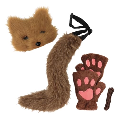 NPXUAMTJ Halloween Foxes Cosplay Set Dress Up Kostüm Enthält Gesichtsschutz Schwanzhandschuhe Für Erwachsene Cosplay Party Halloween von NPXUAMTJ