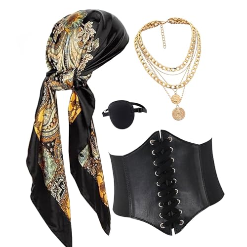 NPXUAMTJ Piraten Kostümzubehör Set Pirat Bandana Mittelalterlicher Korsett Augenflecken Halskette Halloween Pirate Outfits Cosplay Halloween Kostüm von NPXUAMTJ