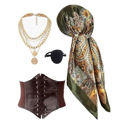 NPXUAMTJ Piraten Kostümzubehör Set Pirat Bandana Mittelalterlicher Korsett Augenflecken Halskette Halloween Pirate Outfits Cosplay Halloween Kostüm von NPXUAMTJ