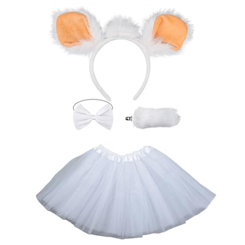 NPXUAMTJ Schöne Schafhaar Reifen Set Schafkostüm Set Weiche Handschuhe Schaf Stirnband Plüsch Schwanz Bowtie Mesh Rock Für Halloween Party von NPXUAMTJ