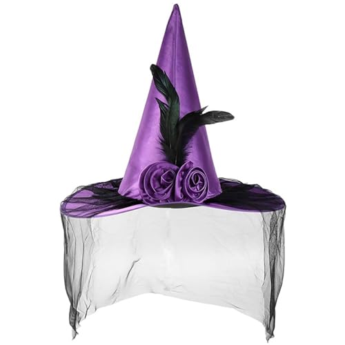 NPXUAMTJ Trend Teen Witch Mit Schwarzer Tulle Applique Erwachsene Teen Hexenhut Halloween Carnivals Cosplay von NPXUAMTJ