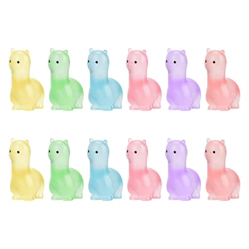 12 Stück Mini-Tiere aus Kunstharz, 6 Farben Mini-Alpaka-Statue mit Leuchtenden Motiven Winzige Alpaka-Figuren aus Kunstharz Niedliche Mini-Gartendekoration für Heimwerker Miniatur-Landschaft von NQEUEPN