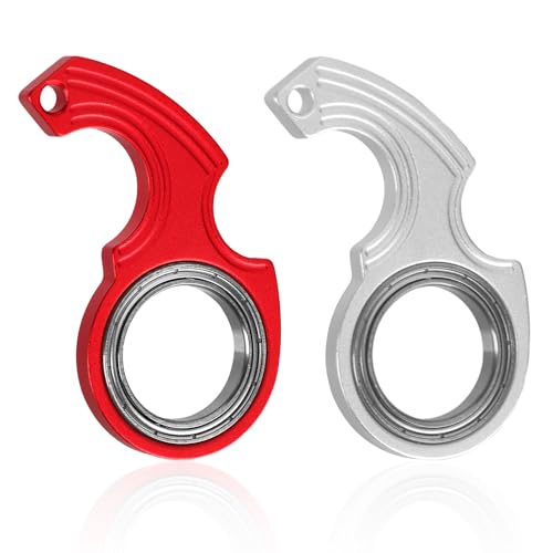 2 Schlüsselanhänger Spinner Spielzeug 1,7cm Innendurchmesser mit 2 Schlüsselanhängern aus Metall, Tragbar Finger Spinner Schlüsselanhänger für Kinder Erwachsene Angstlinderung (Silber, Rot) von NQEUEPN
