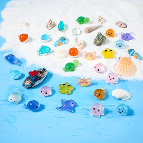 28st Mini Figuren Ozean, Miniatur Figuren Meerestiere Niedliche Mini Unterwasser Ozean Tiere Figuren im Dunkeln Leuchtend Ornament für DIY Aquarium Gartenparty Gastgeschenk Dekoration von NQEUEPN