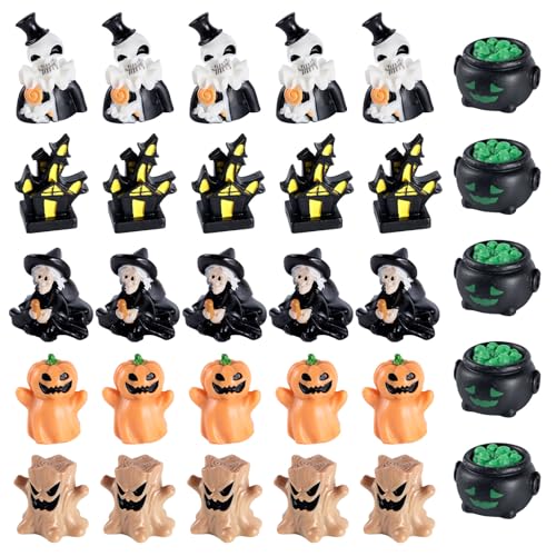 NQEUEPN 30 Stück Halloween-Ministatue, Halloween-Miniaturdekoration Kleines Halloween-Harzornament Winziges Harzkürbis-Halloweendekor für Selbstgemachte Mikrolandschaften von NQEUEPN