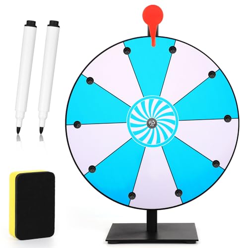 NQEUEPN 30cm Drehendes Preisrad, 10 Steckplätze Tischplatte Gewinnrad-Spinner mit Ständer RouletteRad mit Trockenlöschung und Marker für Karneval Messen Feiertagsaktivitäten Spiel (Blau+Weiß) von NQEUEPN