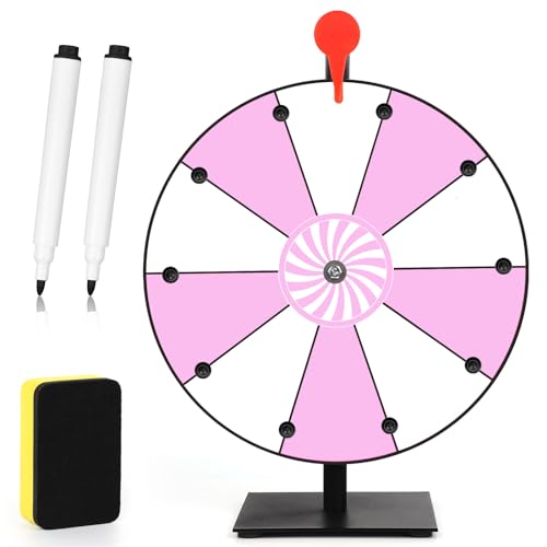 NQEUEPN 30cm Drehendes Preisrad, 10 Steckplätze Tischplatte Gewinnrad-Spinner mit Ständer RouletteRad mit Trockenlöschung und Marker für Karneval Messen Feiertagsaktivitäten Spiel (Rosa+Weiß) von NQEUEPN