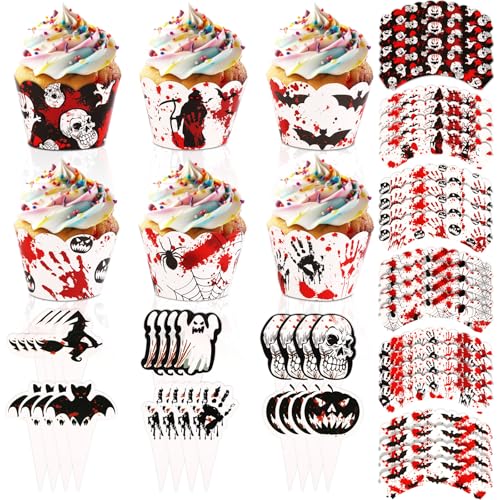 48 Stück Kuchenaufsatz Halloween und -Wrapper, Happy Halloween-Geburtstagskuchen-Topper Dekorationen Horror Geist Kürbis Fledermaus Spinne Cupcake-Picker für Halloween Themenparty Eventzubehör 48 Stück Kuchenaufsatz Halloween und -Wrapper, Happy Halloween-Geburtstagskuchen-Topper Dekorationen Horror Geist Kürbis Fledermaus Spinne Cupcake-Picker für Halloween Themenparty Eventzubehör von NQEUEPN