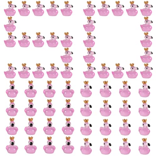 50 Stück Mini Flamingos, im Dunkeln Leuchtend Miniatur-Flamingos aus Kunstharz Spielzeug mit Krone für Heimwerker Handwerk Landschaft Puppenhaus Zuhause Geburtstagsfeier Kuchen Dekorationen von NQEUEPN