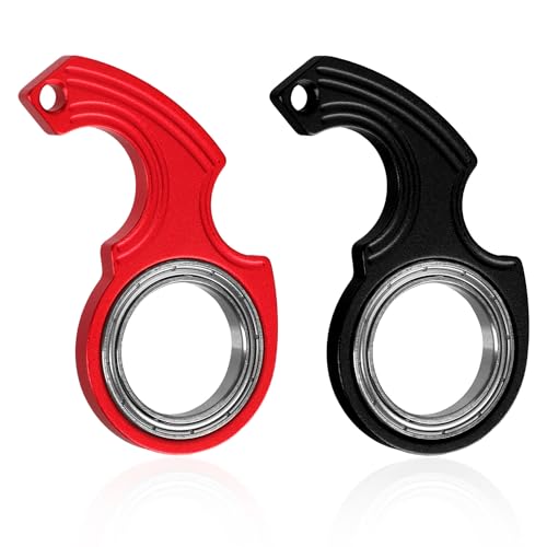 NQEUEPN 2 Schlüsselanhänger Spinner Spielzeug 1,7cm Innendurchmesser mit 2 Schlüsselanhängern aus Metall, Tragbar Finger Spinner Schlüsselanhänger für Kinder Erwachsene Angstlinderung (Schwarz, Rot) von NQEUEPN