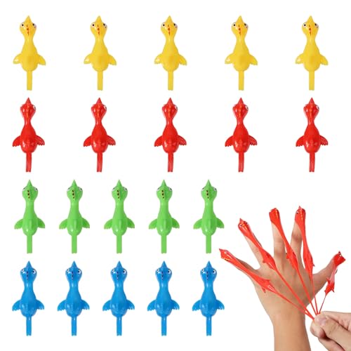NQEUEPN 20 Stück Fliegende Hühner, 4 Farben Schleuder Huhn Lustig Finger Hühner Dehnbares Fliegendes Huhn Klebrige Hühner Spielzeug für Party Aktivität Gefälligkeiten Streiche Requisiten von NQEUEPN