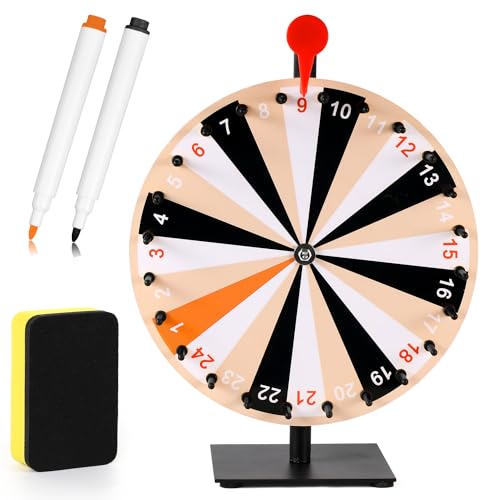 NQEUEPN 30cm Drehendes Preisrad, 24 Schlitze Tischplatte Gewinnrad-Spinner mit Ständer RouletteRad mit Trockenlöschung und Marker für Karneval Messen Feiertagsaktivitäten Spin-Spiel von NQEUEPN