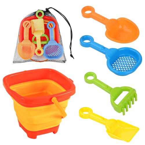 NQEUEPN 6 Stück Strandspielzeug Set, Zusammenklappbarer Eimer mit 4 Schaufeln Sandspielzeug und Netztasche Tragbar für Reisen Strandeimer für Kinder Jungen Mädchen Spaß Sommer Strandparty (Orange) NQEUEPN 6 Stück Strandspielzeug Set, Zusammenklappbarer Eimer mit 4 Schaufeln Sandspielzeug und Netztasche Tragbar für Reisen Strandeimer für Kinder Jungen Mädchen Spaß Sommer Strandparty (Orange) von NQEUEPN