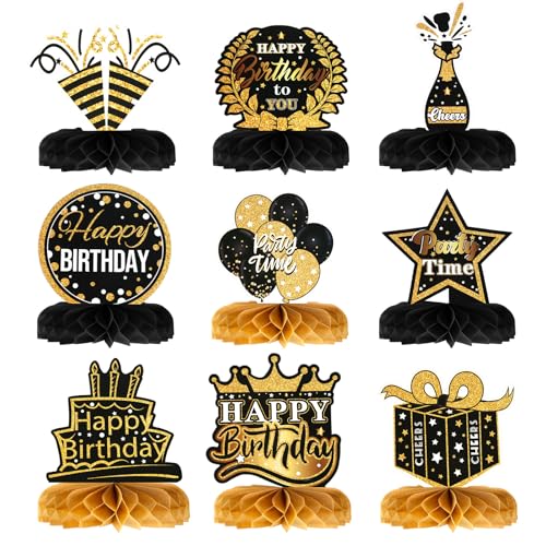NQEUEPN 9stk Tischdeko-Set zum Geburtstag, Tischdekoration Happy Birthday in Schwarz und Gold Tischdeko in Wabenform für Geburtstagspartys NQEUEPN 9stk Tischdeko-Set zum Geburtstag, Tischdekoration Happy Birthday in Schwarz und Gold Tischdeko in Wabenform für Geburtstagspartys von NQEUEPN