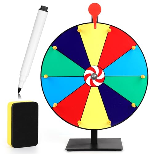 NQEUEPN Drehendes Preisrad, 10 Schlitze Tischplatte Gewinnrad-Spinner mit Ständer 30cm RouletteRad mit Trockenlöschung und Marker für Karneval Messen Feiertagsaktivitäten Win Fortune Spin-Spiel von NQEUEPN