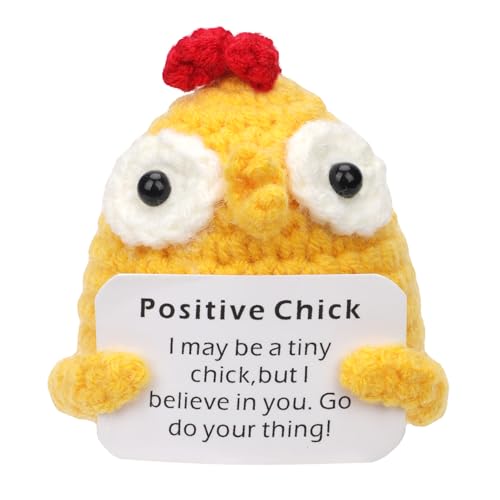 NQEUEPN Mini Lustig Gestricktes Positives Huhn, Kreativ Positive Lebenspuppe Süß Positives Küken Haltekarte Ermutigung Aufmunterung Geschenke für Geburtstag Zuhause Zimmer Dekoration (Gelb) von NQEUEPN