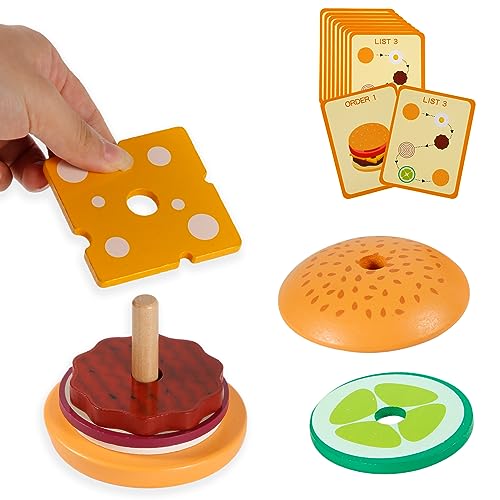 NQEUEPN Stapelburger aus Holz, Montessori Spielzeug, Lustiges Burger Stapelspielzeug Lernspielzeug Baby Lernspielzeug für Kleinkinder und Vorschulkinder von NQEUEPN