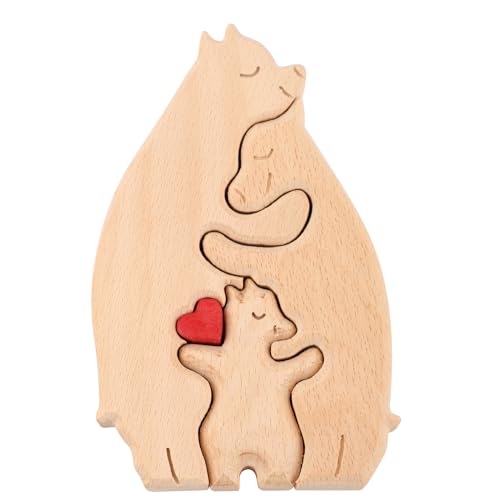 Personalisiertes Familienpuzzle Holz, Holzbären Familienpuzzle Liebevoller Rohling Bärenpuzzle Holz Familie mit Herz Dekorativ Einweihungsparty für Papa Mutter Heimdekoration (3 Bären) von NQEUEPN