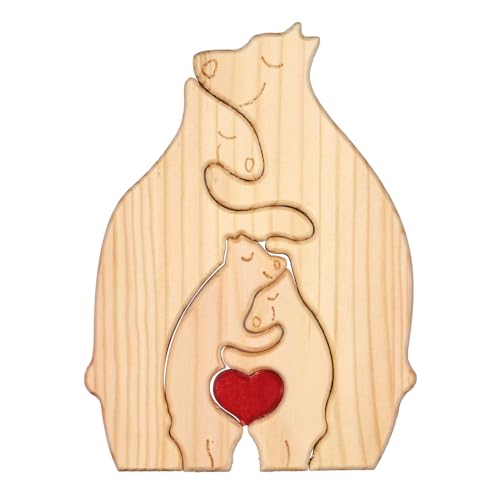 Personalisiertes Familienpuzzle Holz, Holzbären Familienpuzzle mit Herz Liebevoll Bärenpuzzle Holz Familie Hauseinweihung Holzgeburtstagsgeschenke für Papa Mutter Heimdekoration (4 Bären) von NQEUEPN