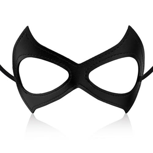 Schwarze Augenmaske für Damen, Halloween-Catwoman-Maske Schwarze Maske Catwoman-Kostüm Halloween-Party-Kostümzubehör für Cosplay-Kostüm (Schwarze Nähte) von NQEUEPN