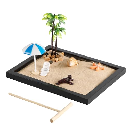 Zen Garten Set für Schreibtisch, Japanisch Zen Sand Garten Box Schreibtisch Deko Zen Mini Zen Garten Strand mit Tablett Sand Werkzeug Desktop Meditation Zubehör Geschenk für Zuhause Büro von NQEUEPN