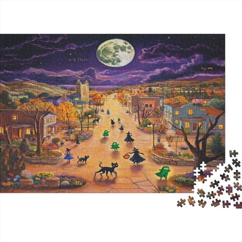 Halloween Village Jigsaw Puzzles 1000 Pieces Challenging Brain Teaser Unique Gift Wood Materials Educational Games for Women Men 1000pcs (75x50cm) von NQHXLRUDC