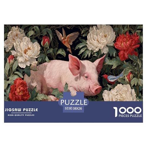 Schwein Puzzle 1000 Teiliges Herausforderungsspielzeug Für Erwachsene Blumenbusch Unmögliches Puzzle Bildungsherausforderung Geschenk Für Home Dekoration 38x26cm 1000pcs von NQLIQOZKD