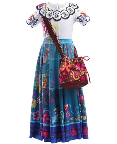 NQYZZFA Mädchen Prinzessin Kostüm, Kinder Halloween Swing Ausgestellte Kleidung Kinder Bedrucktes Fantasy Cosplay Kleid Für Geburtstag Weihnachten Karneval Halloween 3-12 Jahre,Blau,Size 140 von NQYZZFA
