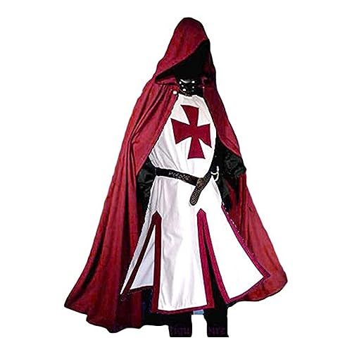 NQYZZFD Mittelalterliche Herren-Tunika, Kreuzritter, Tempelritter, Kostüme, Renaissance-Wappenmantel, Krieger, Schwarzer Pestumhang, Cosplay-Oberteil Für Kostümpartys Und Halloween,2XL,Red von NQYZZFD