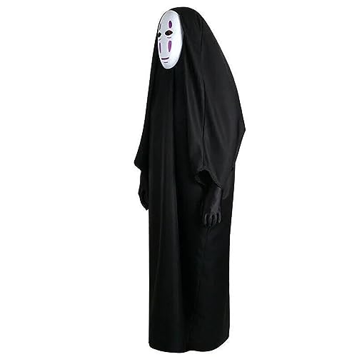 NQYZZFD No Face Man Spirited Away Cosplay-Kostüm Mit Maskenhandschuhen, Gesichtsloser Umhangmantel, Halloween-Karnevalskostüm Für Kinder Und Erwachsene,L,Black von NQYZZFD