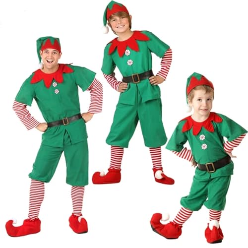 NQYZZFD Weihnachten Weihnachtsmann Kostüm Grüne Elfe Cosplay Familie Karneval Fancy Party Neujahr Kostüm Kleidung Set Für Männer Frauen Mädchen Jungen,130cm,Men von NQYZZFD