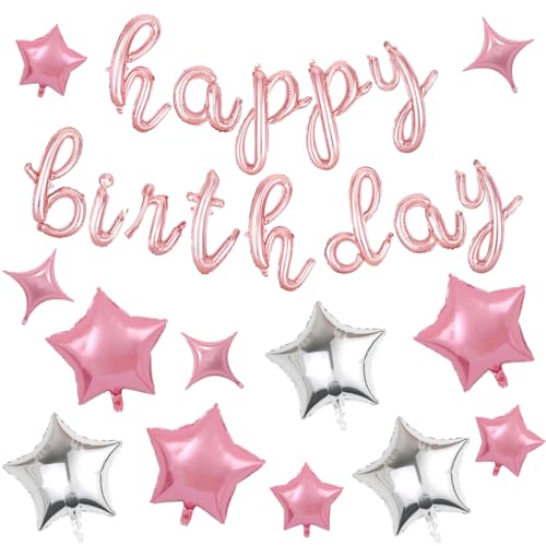 Happy Birthday Banner Script Rose Gold Buchstabe Zeichen mit 12 PCS Rose Gold Silber Stern Folie Mylar Ballon für Geburtstag Party Dekoration Happy Birthday Banner Script Rose Gold Buchstabe Zeichen mit 12 PCS Rose Gold Silber Stern Folie Mylar Ballon für Geburtstag Party Dekoration von NQZWZB