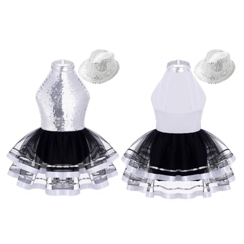 NRBMZYEN Tanzkostüme für Mädchen, Tanz-Performance-Kostüme, ärmelloses Tutu-Kleid mit Hut-Sets, Silber, 14 NRBMZYEN Tanzkostüme für Mädchen, Tanz-Performance-Kostüme, ärmelloses Tutu-Kleid mit Hut-Sets, Silber, 14 von NRBMZYEN