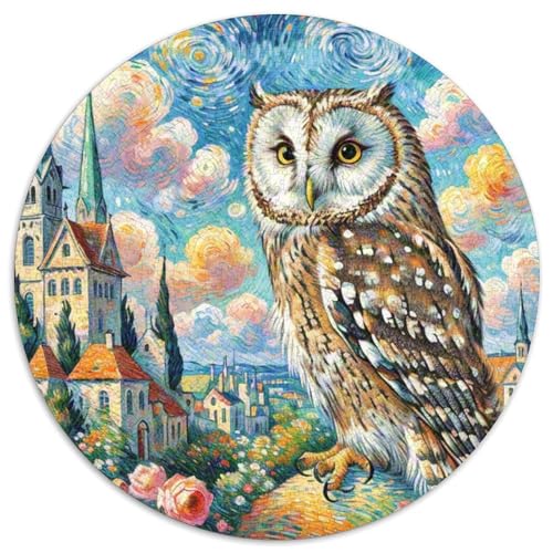 Eule 1000 Teile Schwieriges Großes Stressabbau-Spielzeug Tiere Rundes Puzzle Erwachsene Anspruchsvoll Bildungswert Geburtstags Weihnachten Geschenke 1000pcs (67.5x67.5cm) von NRVASOZHK