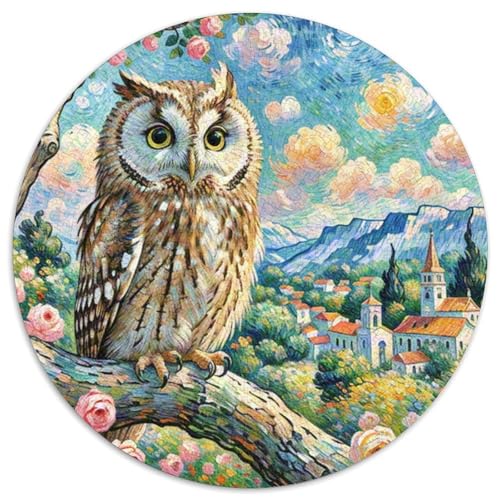 Eule 1000 Teile Schwieriges Großes Stressabbau-Spielzeug Tiere Rundes Puzzle Erwachsene Anspruchsvoll Pädagogisches Geburtstagsgeschenk 1000pcs (67.5x67.5cm) von NRVASOZHK