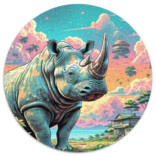 Nashörner 1000 Teile Schwieriges Großes Stressabbau-Spielzeug Tiere Rundes Puzzle Für Kinder Pädagogisches Geburtstagsgeschenk 1000pcs (67.5x67.5cm) von NRVASOZHK