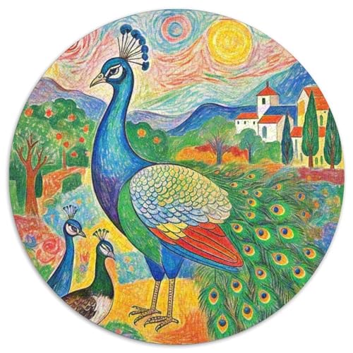 Pfauen 1000 Teile Schwieriges Großes Stressabbau-Spielzeug Tiere Rundes Puzzle Erwachsene Anspruchsvoll Bildungswert Hohe Qualität 1000pcs (67.5x67.5cm) von NRVASOZHK