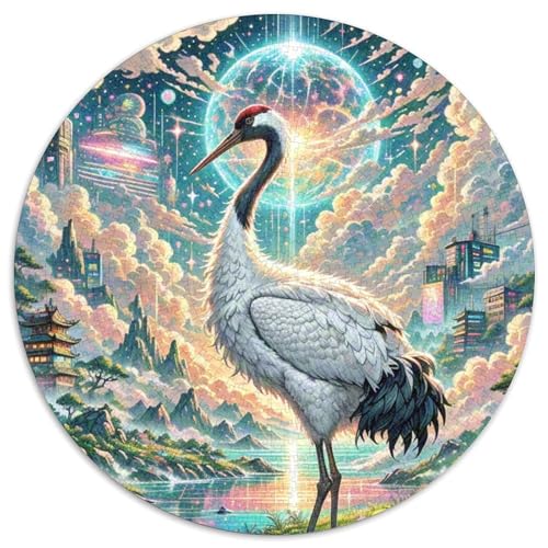 Rotgekrönter Kran 1000 Teile Schwieriges Großes Stressabbau-Spielzeug Tiere Rundes Puzzle Geeignet Ab 12 Jahren Bildungswert 1000pcs (67.5x67.5cm) von NRVASOZHK
