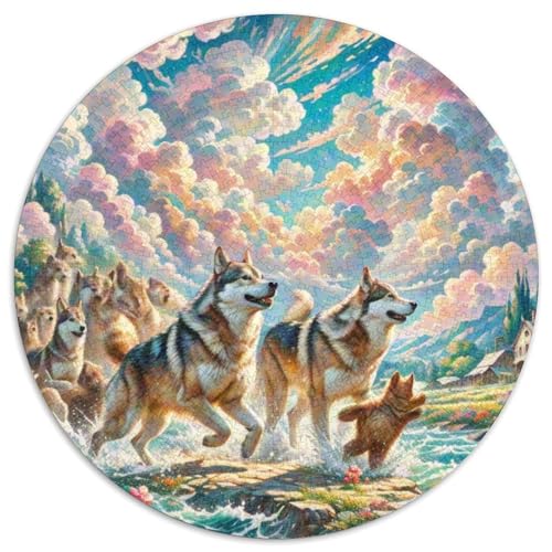 Wolf 1000 Teile Schwieriges Großes Stressabbau-Spielzeug Tiere Rundes Puzzle Für Kinder Pädagogisches Geburtstagsgeschenk 1000pcs (67.5x67.5cm) von NRVASOZHK