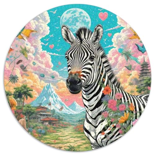 Zebra 1000 Teile Schwieriges Großes Stressabbau-Spielzeug Tiere Rundes Puzzle Erwachsene Anspruchsvoll Pädagogisches Geburtstagsgeschenk 1000pcs (67.5x67.5cm) von NRVASOZHK