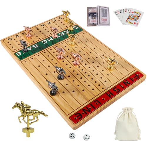 NRZSSN - Pferderennen Brettspiel mit 11 luxuriösen langlebigen klassischen Metallpferden mit 4 Würfeln und 2 Kartenschachteln aus dickem Massivholz für Pferderennen (Farbe: NRZSSN - Pferderennen Brettspiel mit 11 luxuriösen langlebigen klassischen Metallpferden mit 4 Würfeln und 2 Kartenschachteln aus dickem Massivholz für Pferderennen (Farbe: von NRZSSN