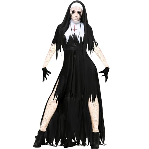 Halloween Kostüm Colsplay,Damen Halloween Kostüm For Gruselige Nonne Böse Nonne Uniform Kostüm Outfits (Color : A, Size : M) von NSASL