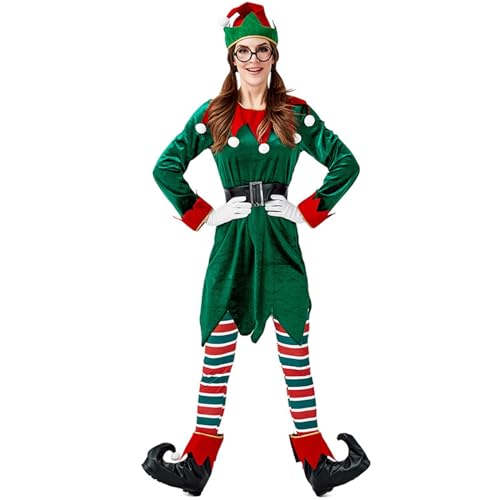 NSASL Damen Und Herren Weihnachtselfenkostüm,Erwachsene Weihnachts Cosplay Party Kostüm,Weihnachtsmann Helfer Elfen Outfit (Color : A, Size : M) von NSASL